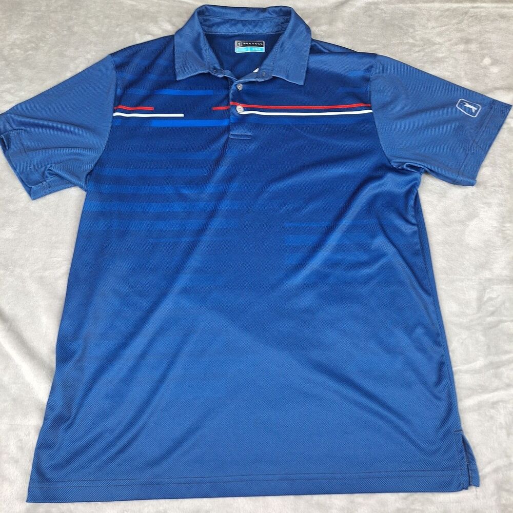 PGA Tour Polo Shirt Mens Adult Large Blue w/ Stripes